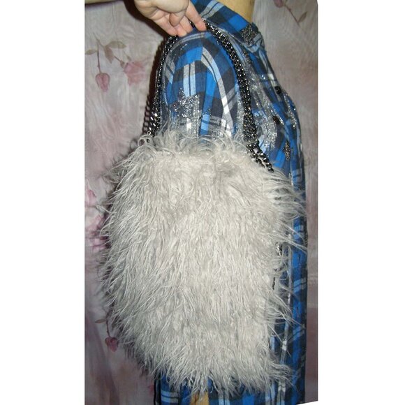 NEW Stella McCartney Faux Fur Gray Chain Tote Hobo bag - Picture 3 of 13
